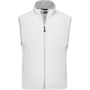 A white softshell vest with a zip front and a high collar, featuring a contrasting grey inner lining.