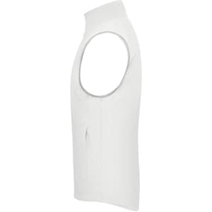 A white men's softshell vest with a high collar and no sleeves, featuring a sleek design.