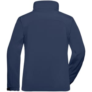 A ladies softshell jacket in navy blue, featuring a high collar and a clean back design.