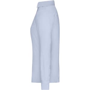 A light blue ladies' shirt with long sleeves and a collar, featuring a logo. Side view showcased.
