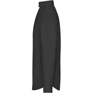 A black men's shirt with a straight-cut design, featuring a collar and long sleeves.