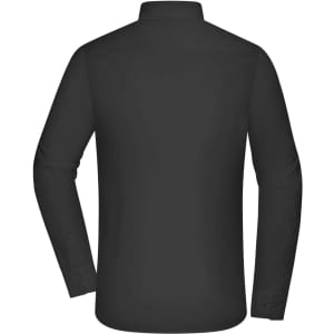 A black men's shirt with long sleeves and a collar, featuring no visible branding on the back.