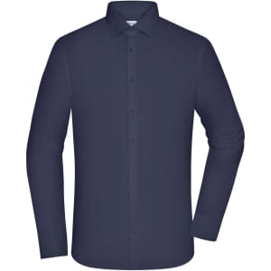 A men's long-sleeve shirt in a solid navy blue colour, featuring a button-down collar and front buttons.
