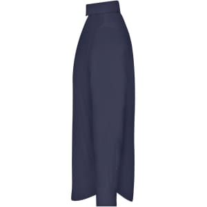 A navy men's shirt featuring a collar and a long, straight cut, with a logo on the fabric.
