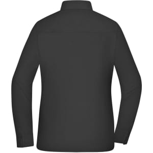A black ladies shirt with long sleeves and a collar, featuring a plain back design.