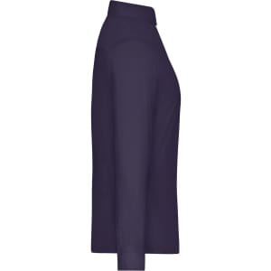 A side view of a ladies' shirt in dark purple, featuring a collar and long sleeves. It has a subtle logo.
