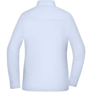 A light blue ladies' shirt with long sleeves and a collared neckline, featuring a back yoke and no visible text.