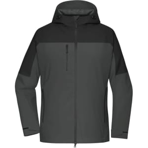 A grey and black ladies 3-in-1 jacket with a hood and zip front. Features include a chest pocket and branding.