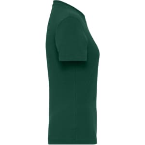 A green ladies' BIO stretch t-shirt with short sleeves, featuring a fitted design and a logo on the side.