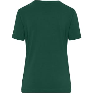 A dark green ladies' work T-shirt with a plain back design and a small logo.