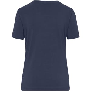 A navy blue women's T-shirt featuring a simple design and a back view. It includes a logo but no other visible text.