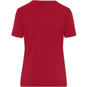 A red Ladies BIO Stretch-T work t-shirt featuring a simple design and a logo on the back.