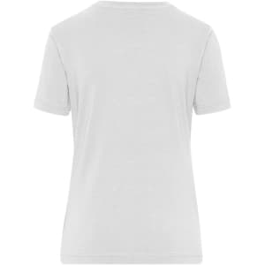 A light grey women's T-shirt featuring a classic design and short sleeves, with a logo on the back.