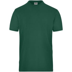 A green men's stretch t-shirt featuring a round neck and short sleeves. It includes a logo on the label.