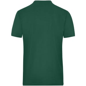 A green men's T-shirt featuring a smooth fabric and a collar, with a logo on the back.