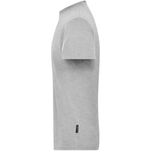 A grey men's BIO Stretch-T work t-shirt displayed from the side, featuring short sleeves and a logo.