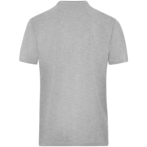 A grey men's T-shirt with a simple design, featuring a back view and a branding logo.