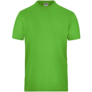 A bright green men's T-shirt with a crew neckline and short sleeves, featuring a logo on the label.