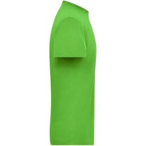 A green men's BIO Stretch-T work t-shirt with a simple design and a branding logo on the side.