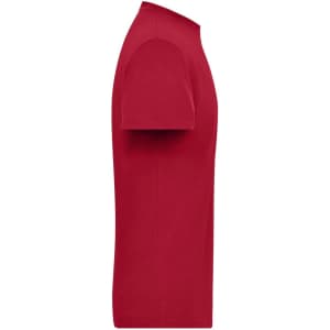 A red men's T-shirt with short sleeves and a fitted design, featuring a small logo.