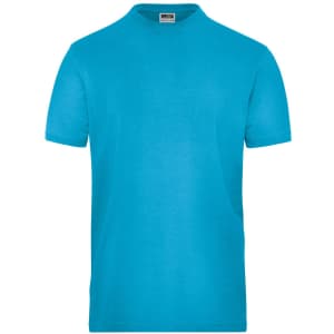 A bright blue men's stretch T-shirt with a crew neckline and short sleeves, featuring a logo on the label.