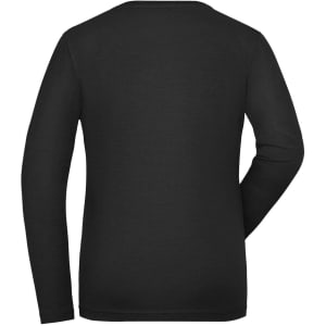 A black long-sleeve women's t-shirt with a plain back. The shirt has a fitted design and soft fabric.