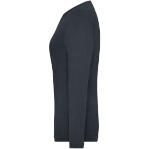 A black long-sleeve women's T-shirt with a fitted style and a classic crew neck. It features a logo.