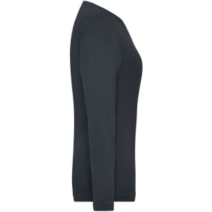 A women's long-sleeve T-shirt in dark grey with a fitted silhouette and a branding logo.