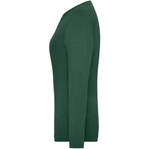 A green long-sleeve shirt, featuring a fitted style and a simple design, with a logo on it.