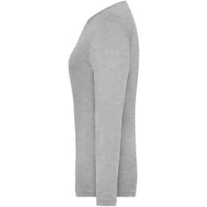 A grey long-sleeve shirt made from bio stretch fabric, featuring a fitted silhouette and a logo.