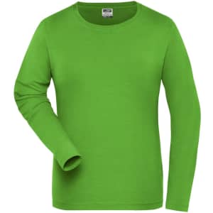 A long-sleeve t-shirt in vibrant green, featuring a logo on the upper part. Suitable for casual wear.