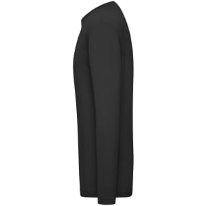 A long-sleeved black t-shirt, featuring a sleek design and a logo on the side.