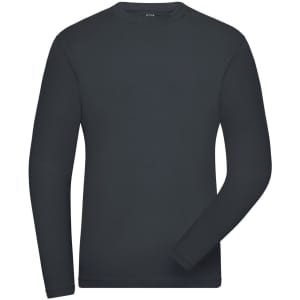 A black long-sleeve t-shirt with a round neck and a simple design. Features a logo on the label.
