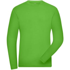 A long-sleeve, vibrant green t-shirt featuring a logo on the chest. It has a classic fit for comfort.