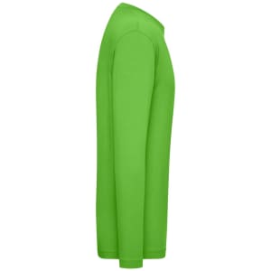 A long-sleeved t-shirt in bright green, featuring a logo on the side.