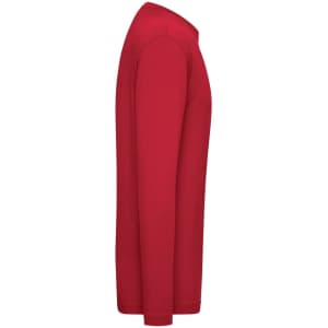 A long-sleeved red shirt with a slim fit and a branding logo on the side.