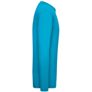A long-sleeve shirt in a vibrant blue colour with a fitted design. It features a logo on one side.