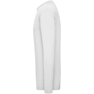 A long-sleeve men's t-shirt in white, featuring a fitted design and logo on the side.