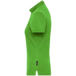 A vibrant green ladies' polo shirt featuring a classic collar and short sleeves, complete with a logo.