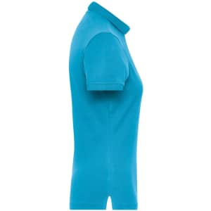 A ladies' polo shirt in a vibrant aqua colour, featuring a classic collar and short sleeves. It has a logo on the chest.