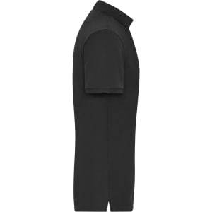 A black men's polo shirt with a classic collar and short sleeves, featuring a logo.