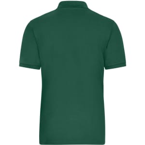 A green men's polo shirt with a back view. The shirt features a collar and has a logo.