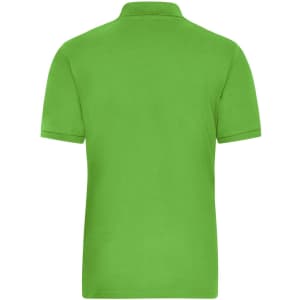 A green men's BIO stretch polo shirt with a plain back and a collar. It features a logo on the front.