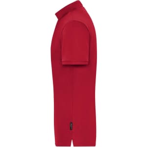 A red men's BIO stretch polo shirt displayed in profile view. The shirt features a collar and short sleeves.