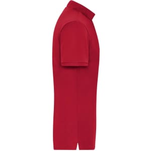 A red men's polo shirt featuring a classic collar and short sleeves. It has a logo on the chest.