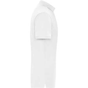 A white men's polo shirt with a classic collar and short sleeves, featuring a logo detail.