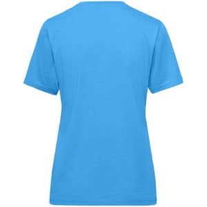 A blue ladies' workwear T-shirt featuring a standard crew neck and short sleeves, with a logo present on the back.