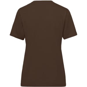 A brown ladies' workwear t-shirt with a simple design and short sleeves, featuring a logo on the back.