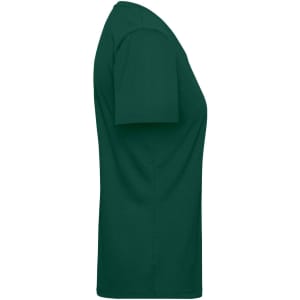 A green ladies workwear T-shirt displayed from the side, featuring short sleeves and a comfortable fit.