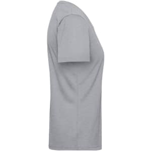 A grey work t-shirt with short sleeves, featuring a side view design and a logo on it.